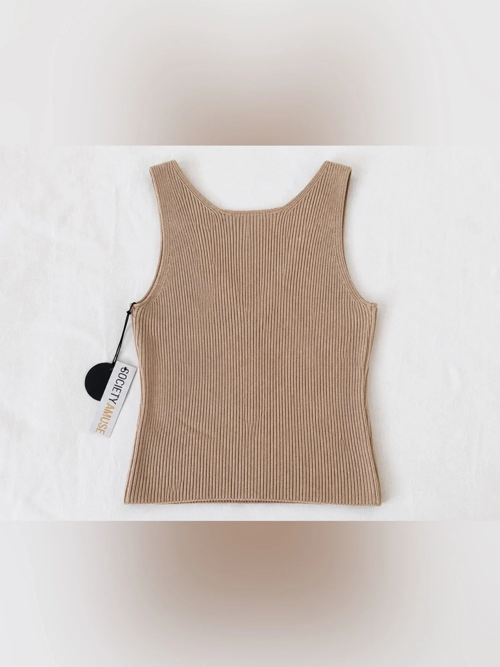 NWT Society Amuse Amita Knit Tank XS Mushroom Beige Ribbed Sweater Top